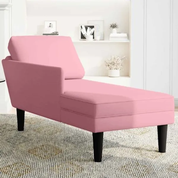 vidaXL Fåtöljer>Schäslong med kudde och höger armstöd rosa sammet