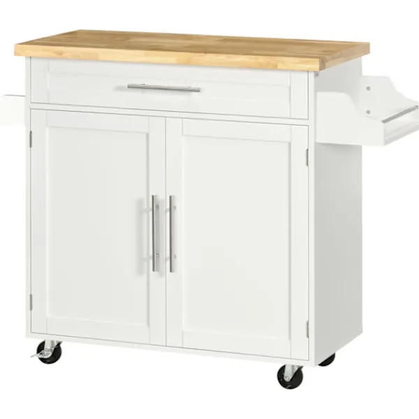 Northio Köksö>Serveringsvagn Köksvagn Med Bänkskiva, Kryddställ, Handdukshållare, Vit, 109X40X89Cm För Vardagsrum & Matsal