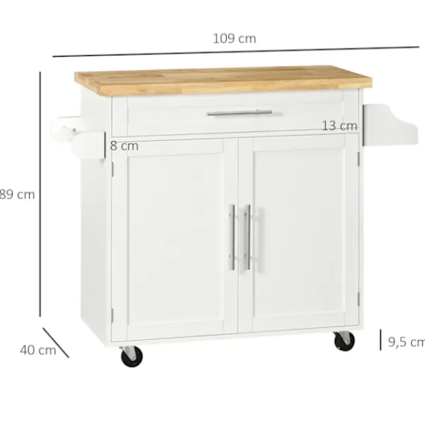 Northio Köksö>Serveringsvagn Köksvagn Med Bänkskiva, Kryddställ, Handdukshållare, Vit, 109X40X89Cm För Vardagsrum & Matsal
