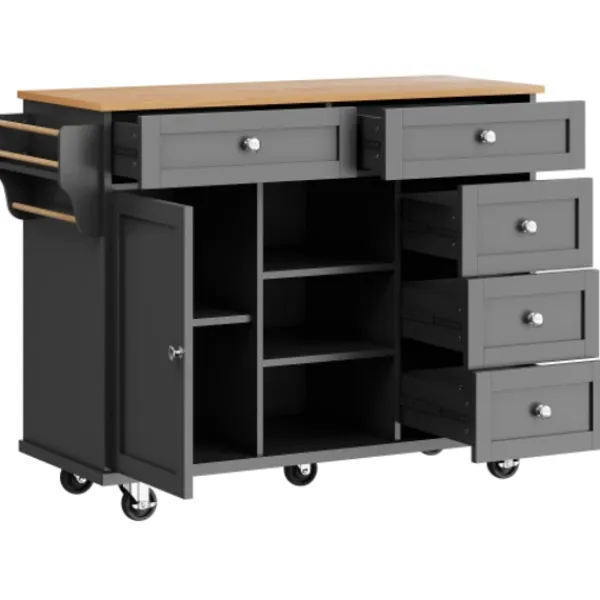 Köksö>Serveringsvagn (134x46x92 cm) – mobil köksvagn med lådor & förvaringsskåp, dubbel användning för hemmakök