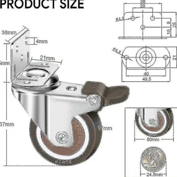 Stolar>Set med 4 50 mm Svängbara Hjul, 100 kg Möbelhjul, L-RY