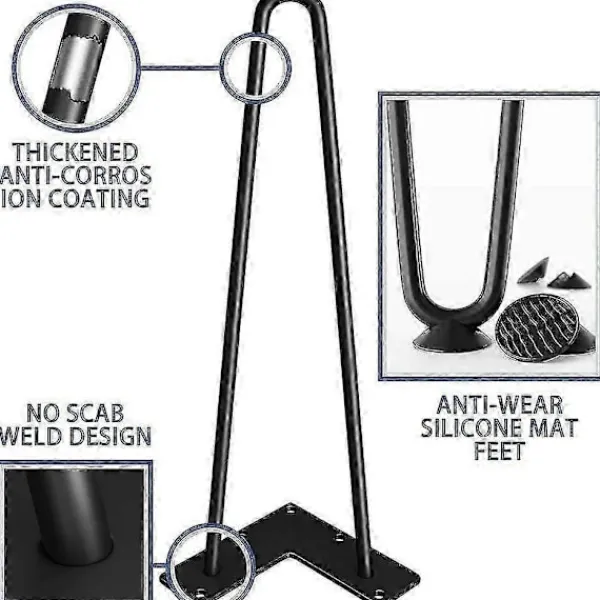 Småbord>Set med 1 bordsben, 2 stänger, 30 cm, i svart metall, max. 150 kg, med skyddsmatta, gör-det-själv soffbordsmöbler lämpliga för olika märken{KDO}