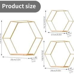 Hyllor>Set med 3 hexagonformade vägghyllor, hängande hyllor, flytande hyllor i metall och trä, väggförvaringsorganisatör för kökshylla