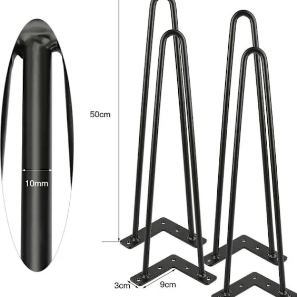 Småbord>Set med 4 hårnålsben 50 cm för svart industriell designbord