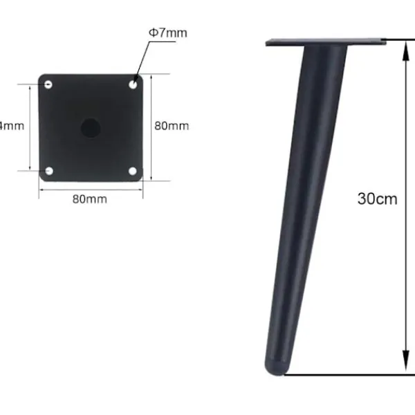 Småbord>Set med 4 lutande bordsben - Vinklade avsmalnande 30 cm, svarta, metallskåpsben, avsmalnande möbelben, tysta ersättningsben för soffa, bord och