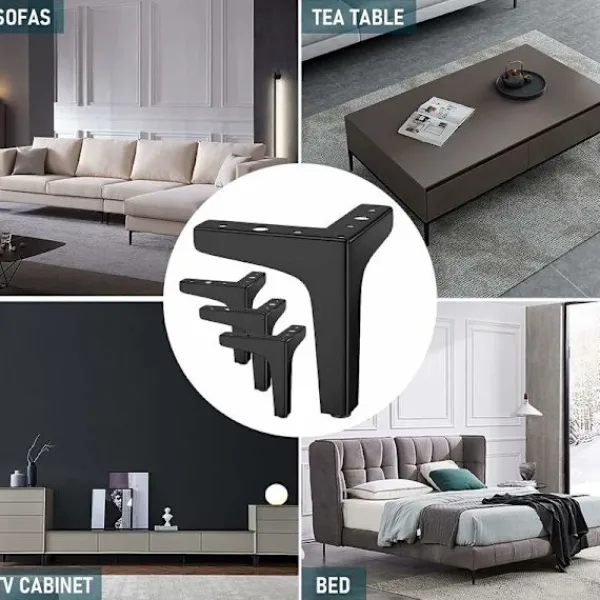 Soffbord>Set med 4 möbelben belastar upp till 600 kg, 17 cm modern metall triangelformad bordsben, hårnål möbelben för skåp, soffa, svart ( cm) cm 10