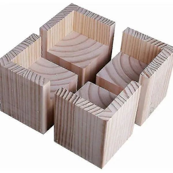 Balkongmöbler>Set med 4 Möbelhöjare, Trämöbelhöjare, Sänghöjare, Bordshöjare, Möbelbenslyftfötter för Sängbord (Storlek: 5x5x5cm)