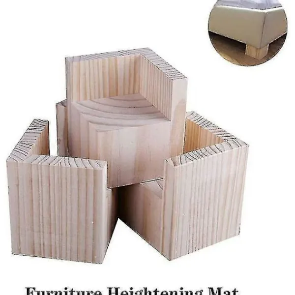 Balkongmöbler>Set med 4 Möbelhöjare, Trämöbelhöjare, Sänghöjare, Bordshöjare, Möbelbenslyftfötter för Sängbord (Storlek: 5x5x5cm)