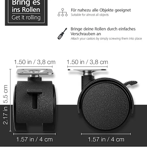 Stolar>Set med 4 möbelhjul 40 mm - transporthjul med broms u