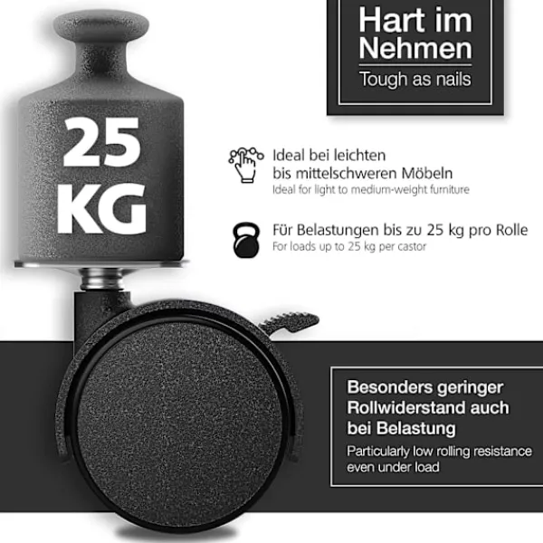 Stolar>Set med 4 möbelhjul 40 mm - transporthjul med broms u