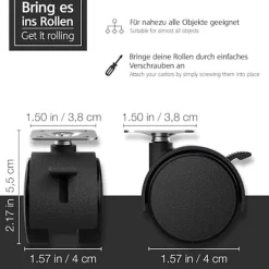 Stolar>Set med 4 möbelhjul 40 mm - Transporthjul med broms upp till 25 kg per hjul - Snurrhjul för inomhusmöbler