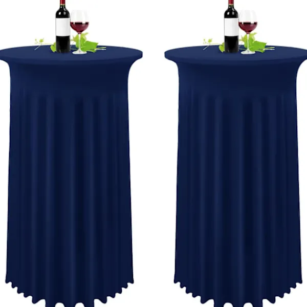 Matbord>Set med 2 mörkblå överdrag för höga bord, bordsduk för ståbord 80 x 110 cm, marinblå bordsduk med plisserad kjol_YF_YF