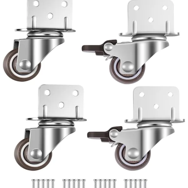 Stolar>Set med 4 små möbelsvängbara hjul, 25 mm med broms, L-fäste