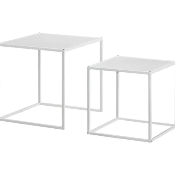 Northio Soffbord>Set med 2 soffbord, fyrkantiga sidobord, soffbord med stålstomme, soffbord i modern design, för vardagsrum, bärförmåga upp till 10 kg, vit