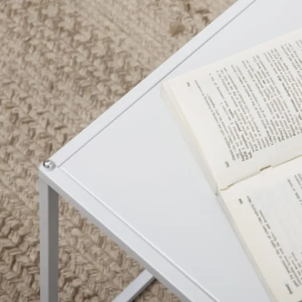 Northio Soffbord>Set med 2 soffbord, fyrkantiga sidobord, soffbord med stålstomme, soffbord i modern design, för vardagsrum, bärförmåga upp till 10 kg, vit
