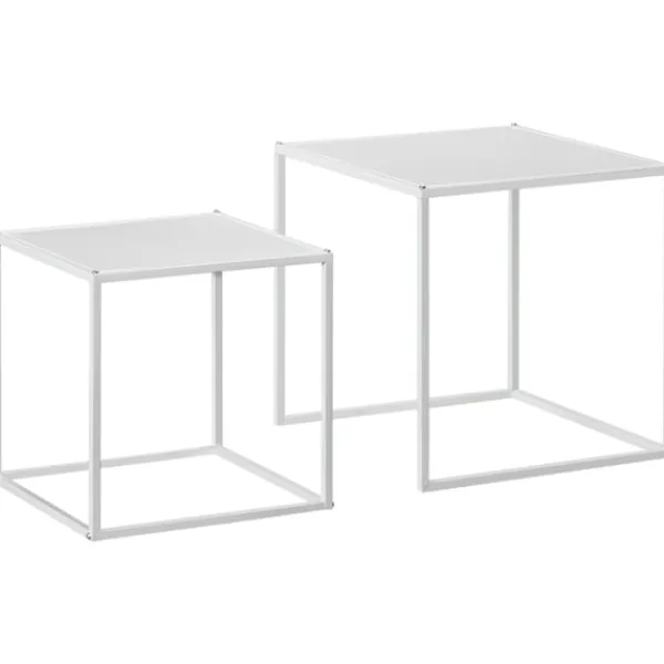 Northio Soffbord>Set med 2 soffbord, fyrkantiga sidobord, soffbord med stålstomme, soffbord i modern design, för vardagsrum, bärförmåga upp till 10 kg, vit