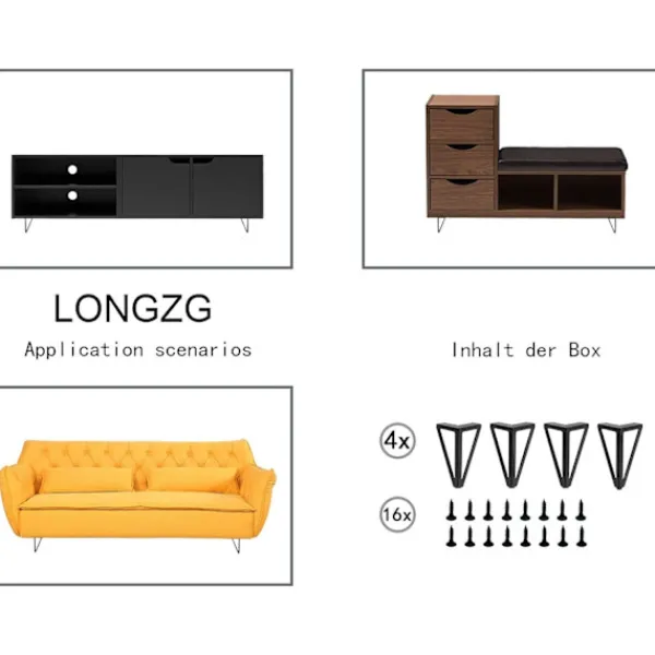 Soffbord>Set med 4 svarta metallbordsben - Utbytbara möbelben - för soffbord/TV/soffa/säng och andra möbelben - med skruvar.(15cm)