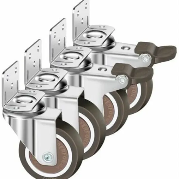 Stolar>Set med 4 svängbara hjul 50 mm, 100 kg möbelhjul, L-typ möbelhjul med broms 360° rotation, för inomhus och utomhus (2 hjul med broms, 2 hjul utan broms) | Fyndiq