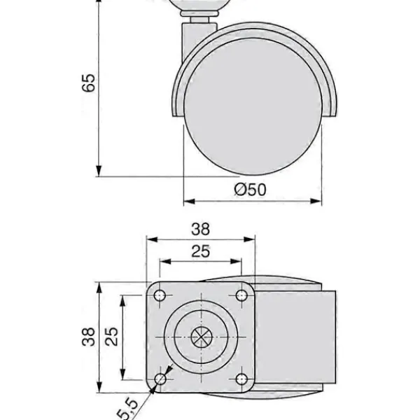 Kontorsmöbler>Set med 4 svängbara hjul 50 mm med fästplatta/kullager Svart