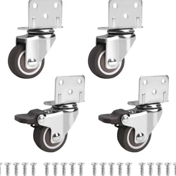 Småbord>Set med 4 svängbara hjul för möbler, inklusive 2 med 32 mm broms. Små möbelhjul - 360 graders rotation, 60 kg lastkapacitet, små svängbara hjul