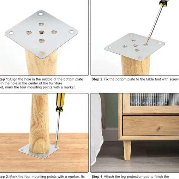 Småbord>Set med 4 trämöblerben, 8 cm ersättningsben för soffa, soffbordben, för säng, skåp, bänk, TV-bänk, skåp, med tillbehör (höger A