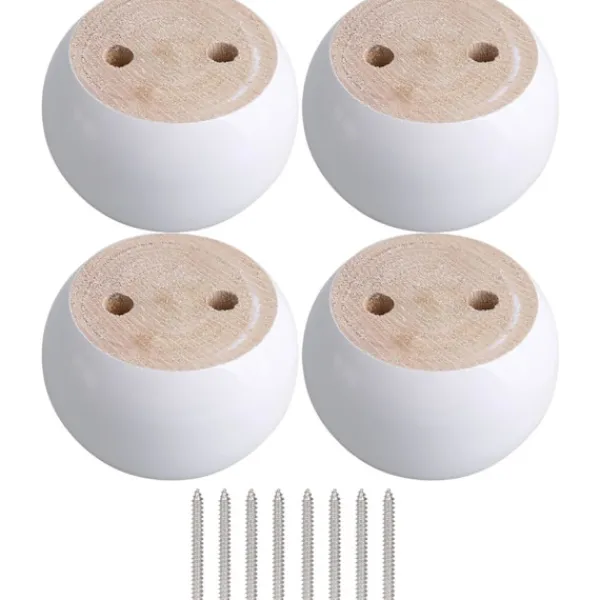 AIZHENCHEN Balkongmöbler>Set med 4 vita runda möbelben i eukalyptusträ 8 x 8 x 5 cm - XF4 -
