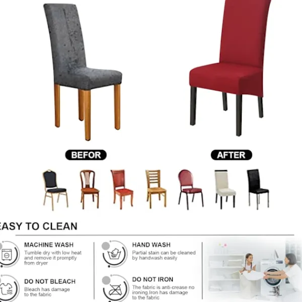 Stolar>Set med 6 XL Matstolsöverdrag, Stretchöverdrag för Stolar, Universal Tvättsbara Stora Stolsöverdrag, Lätt att Rengöra för Matrum