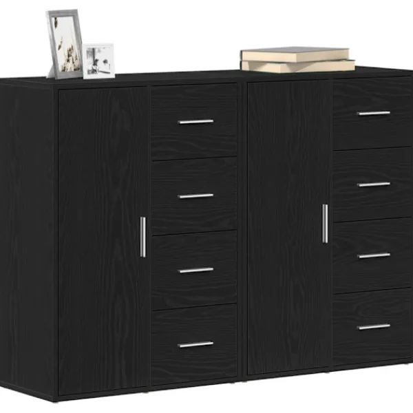 vidaXL Sideboards>Sideboard 2 pcs Svart Ek 60 x 31 x 84 cm Konstruerat trä