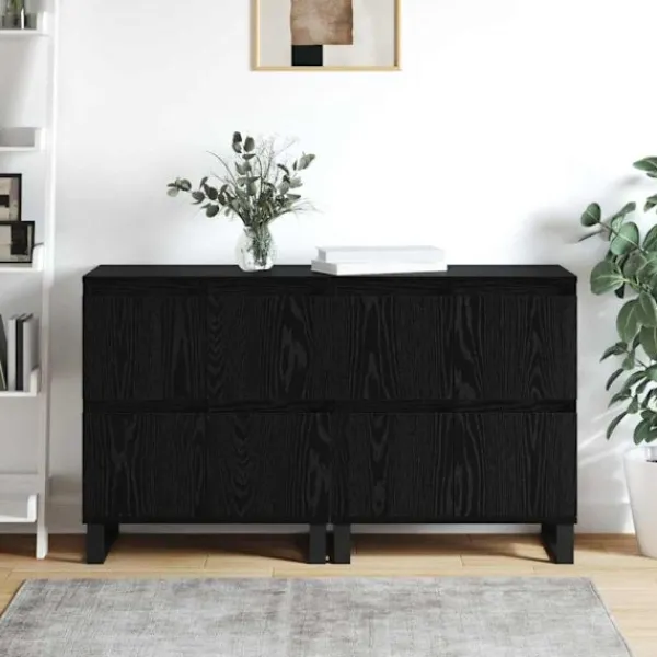 vidaXL Sideboards>Sideboard 2 pcs Svart Ek 60 x 35 x 70 cm
