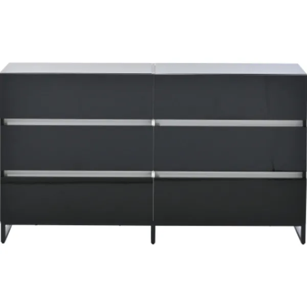 Byråer>Sideboard för vardagsrum 140x39,5x78,5 cm, byrå med 6 lådor, 3 metallben, högblank vit & svart, hög lastkapacitet