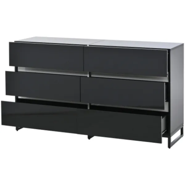 Byråer>Sideboard för vardagsrum 140x39,5x78,5 cm, byrå med 6 lådor, 3 metallben, högblank vit & svart, hög lastkapacitet