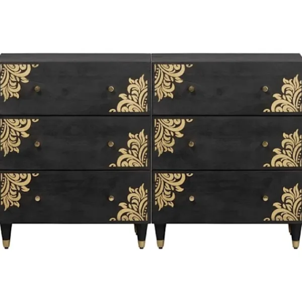 vidaXL Byråer>Sideboard med låda 2 pcs Svart 60 x 33 x 75 cm Massivt mangoträ