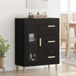 vidaXL Sideboards>Sideboard med låda Svart Ek 69,5 x 34 x 90 cm Konstruerat trä