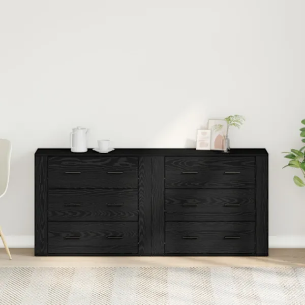 vidaXL Byråer>Sideboard med låda Svart Ek 160 x 33 x 70 cm Konstruerat trä