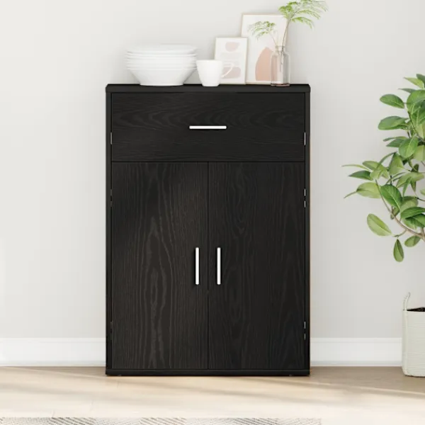 vidaXL Sideboards>Sideboard med låda Svart Ek 60 x 30 x 84 cm Konstruerat trä