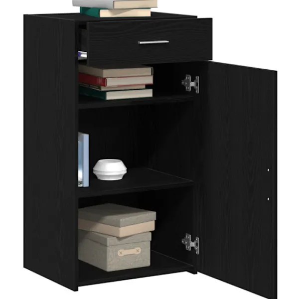 vidaXL Sideboards>Sideboard med låda Svart Ek 50 x 42,5 x 93 cm
