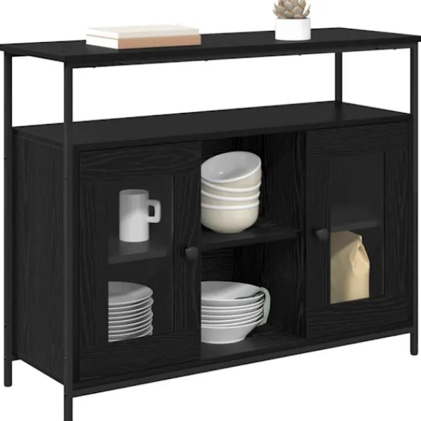 vidaXL Sideboards>Sideboard Svart Ek 100 x 35 x 80 cm Konstruerat trä