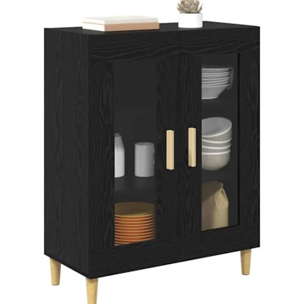 vidaXL Skåp>Sideboard Svart Ek 69,5 x 34 x 90 cm Konstruerat trä