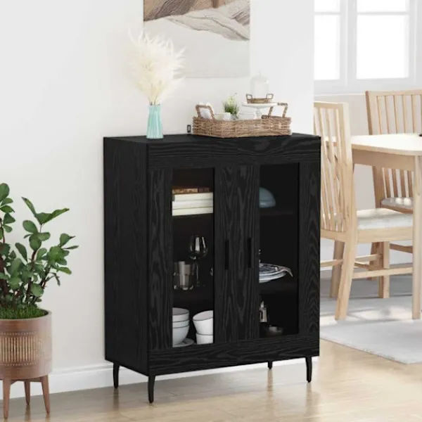 vidaXL Skåp>Sideboard Svart Ek 69,5 x 34 x 90 cm Konstruerat trä