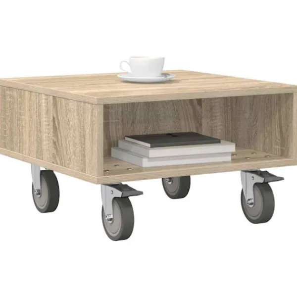 vidaXL Småbord>Sido bord med hjul Sonoma-ek 50 x 50 x 30 cm Konstruerat trä