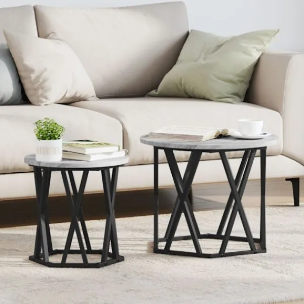 vidaXL Småbord>Sidobord 2 pcs Grå Sonoma Konstruerat trä och stål