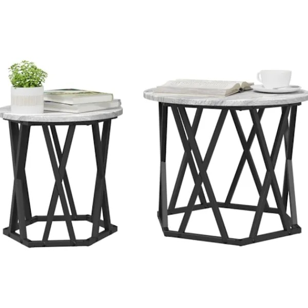 vidaXL Småbord>Sidobord 2 pcs Grå Sonoma Konstruerat trä och stål