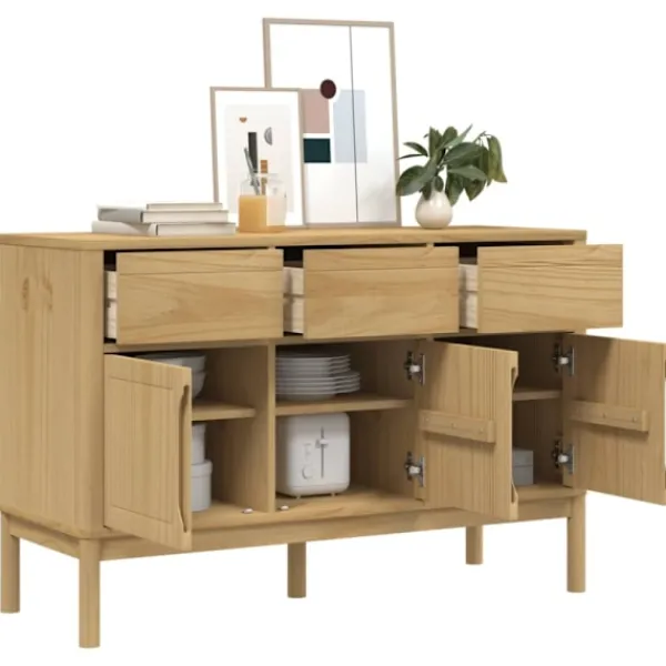 vidaXL Sideboards>Sidobord FLORO vaxbrun 114x43x74 cm massiv furu