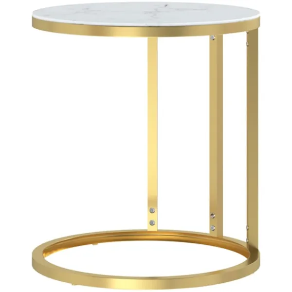 vidaXL Småbord>Sidobord guld och vit marmor 45 cm härdat glas