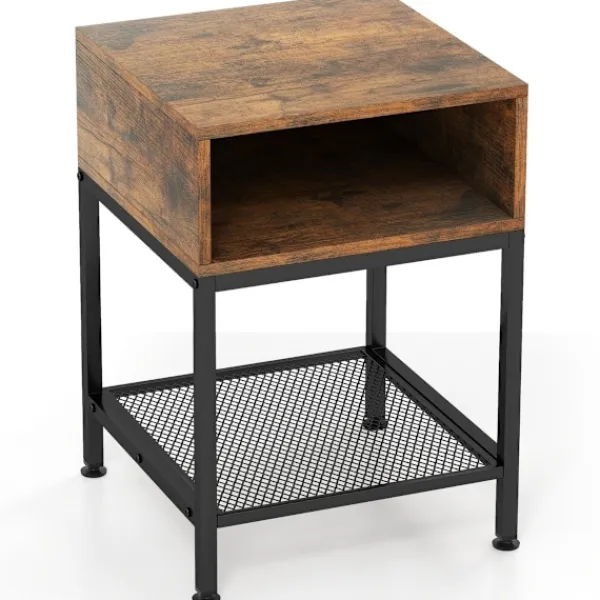 Northix Småbord>Sidobord med förvaringsfack och gallerhylla sängbord med metallram 40 x 40 x 57,5 cm