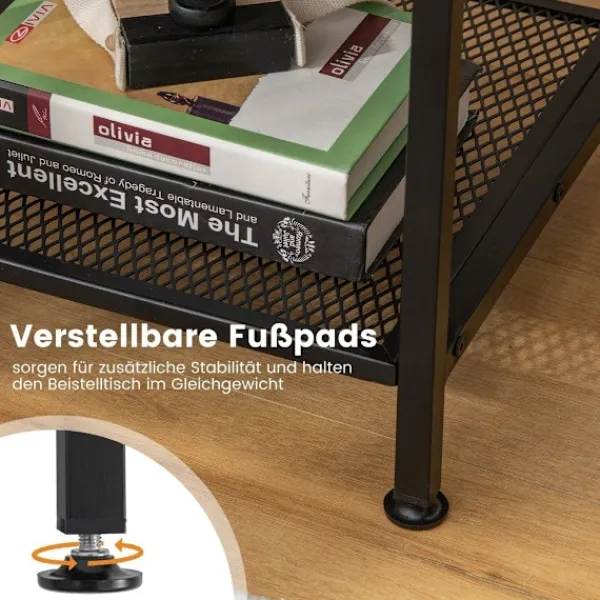 Northix Småbord>Sidobord med förvaringsfack och gallerhylla sängbord med metallram 40 x 40 x 57,5 cm