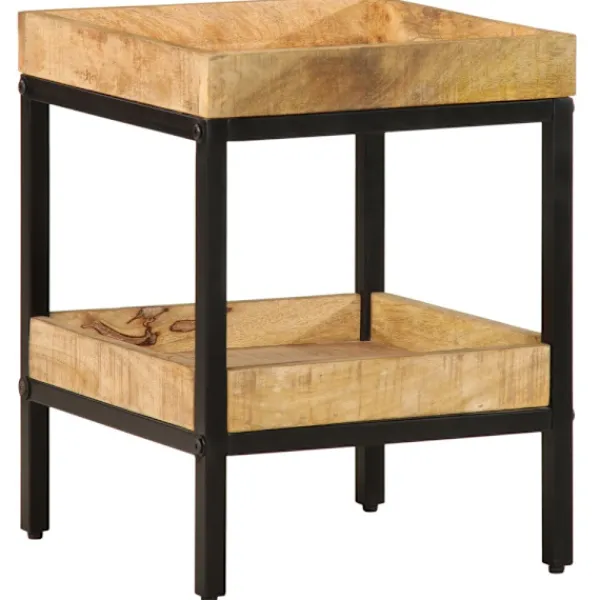vidaXL Småbord>Sidobord med hylla Brun 35 x 35 x 45 cm Massivt mangoträ