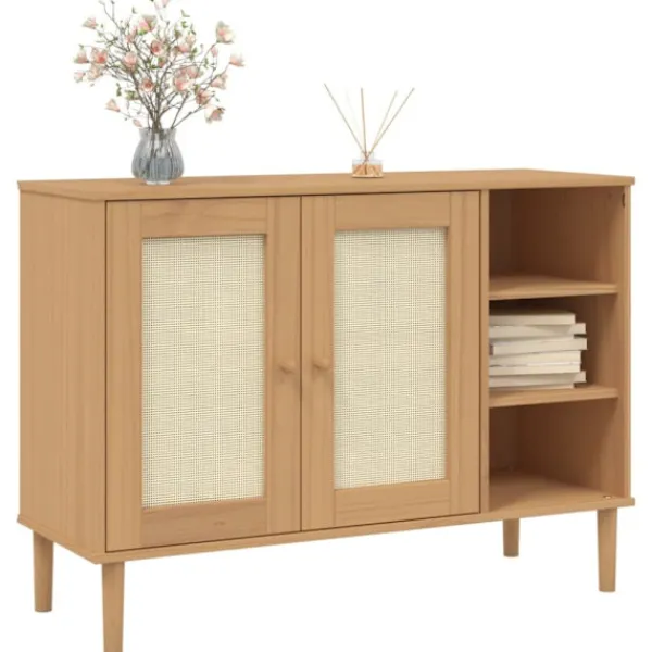vidaXL Sideboards>Sidobord SENJA rottinglook brun 112x40x80 cm massiv furu