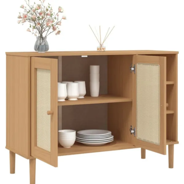 vidaXL Sideboards>Sidobord SENJA rottinglook brun 112x40x80 cm massiv furu