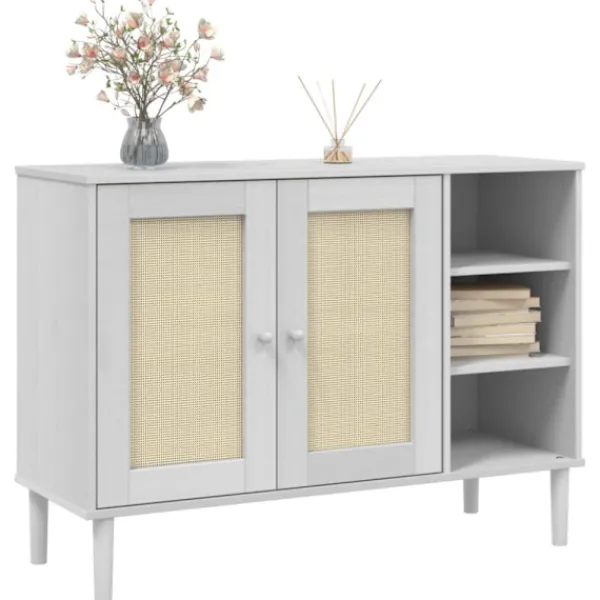 vidaXL Sideboards>Sidobord SENJA rottinglook vit 112x40x80 cm massiv furu